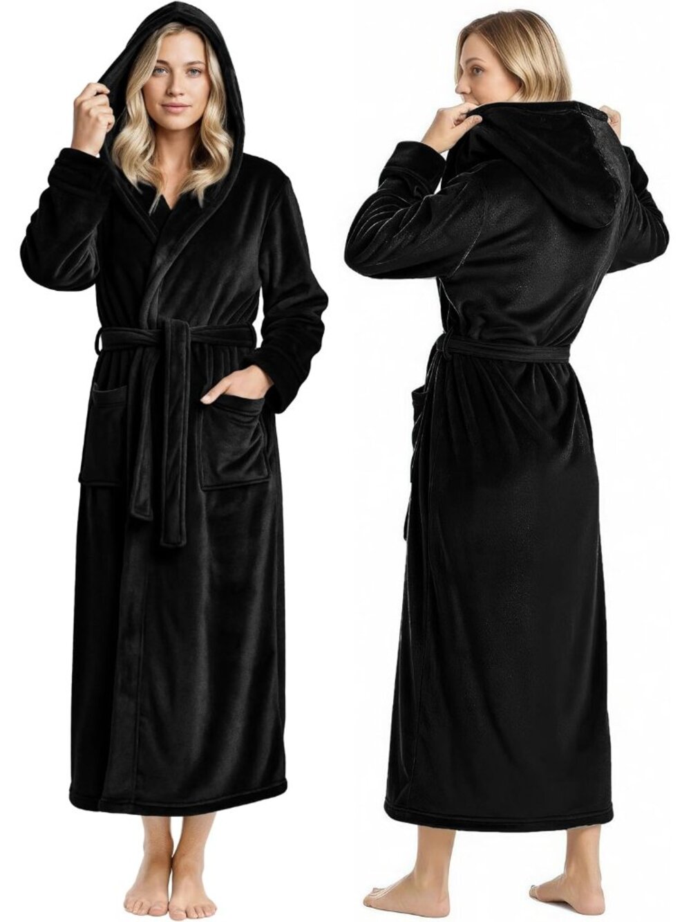 Premium Plush Fleece Robes for Women with Hood Fluffy Soft Long Bathrobe
